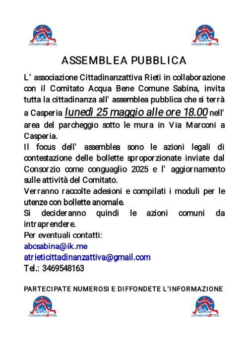 assemblea pubblica  sull'acqua e le bollette pazze