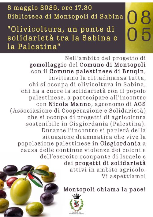 OLIVICOLTURA: UN PONTE DI SOLIDARIETÀ TRA LA SABINA E LA PALESTINA 