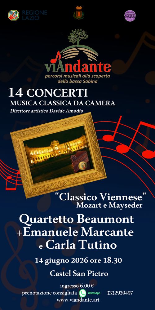 Festival viAndante concerto "Classico Viennese" con il QUARTETTO BEAUMONT +Emanuele Marcante e Carla Tutino